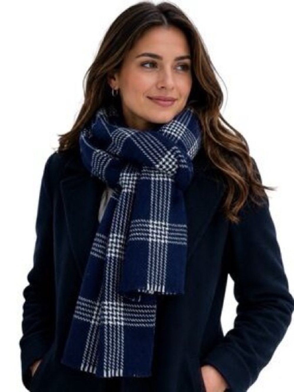 VINCE Classic Navy Plaid Winter Scarf - Women